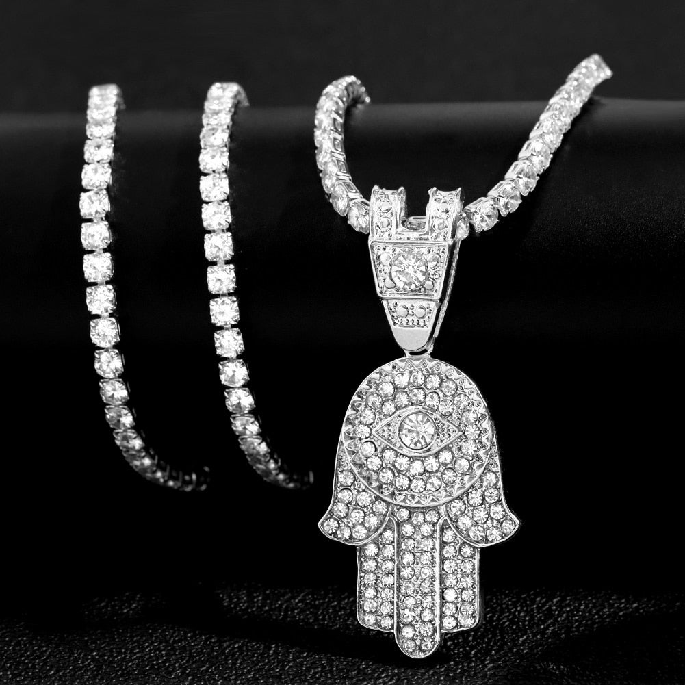 Gold Hamsa Evil Eye Necklace | Elegant Crystal Spiritual Jewelry