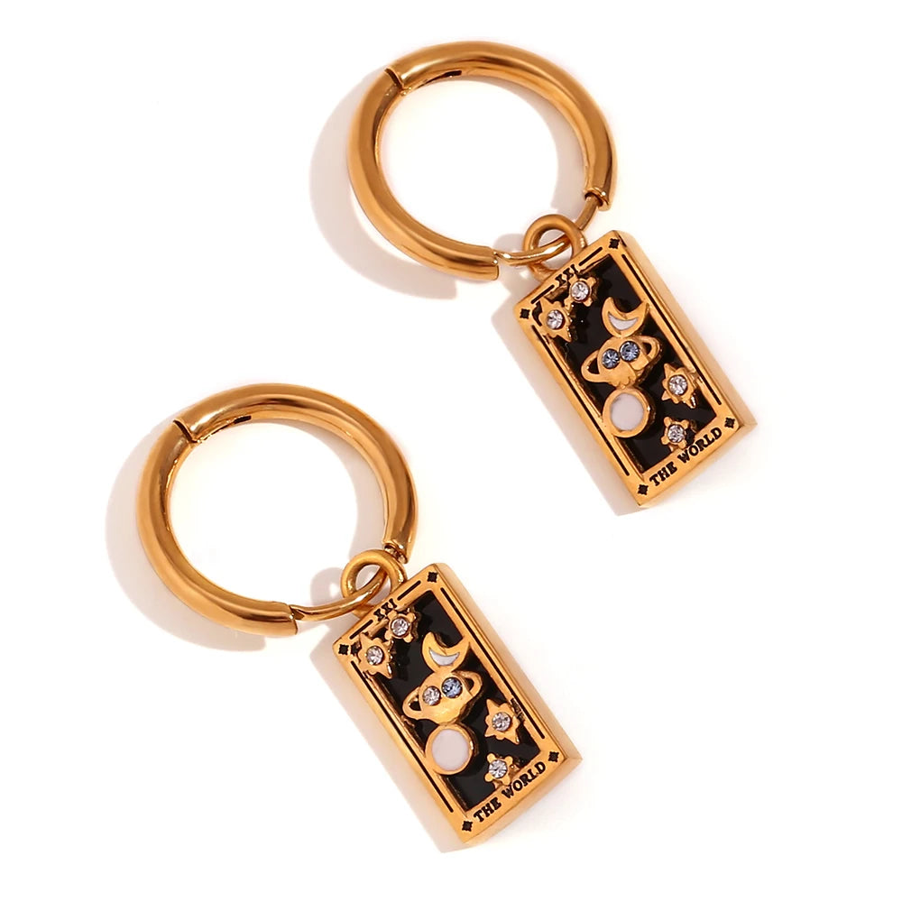 Tarot Card Hoop Earrings Women Stainless Steel 18K Gold Plated