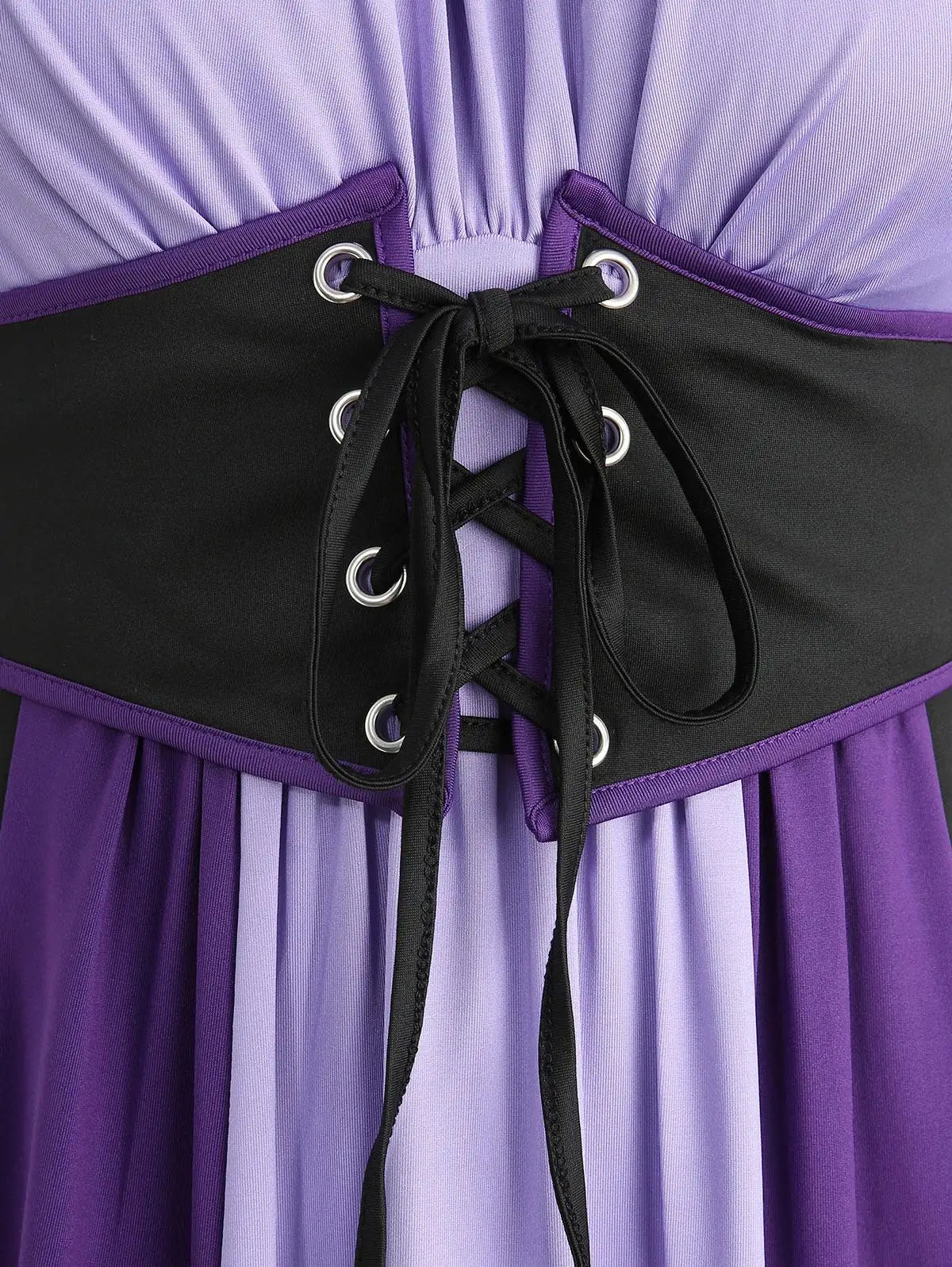 Purple Medieval Woman's Corset Dress, Aesthetic Ruffled Shoulders