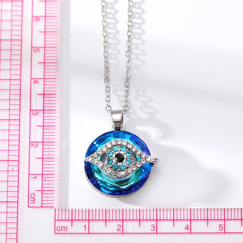 Zircon Hollow Blue Evil Eye Necklace | Crystal Rhinestones