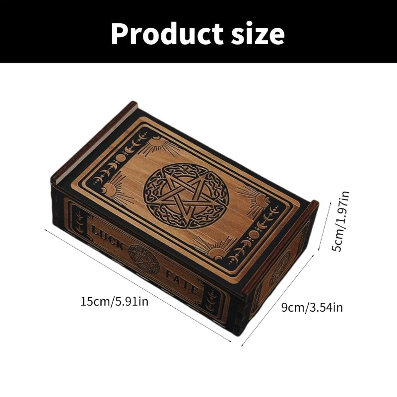 Tarot Card Storage Box, Wooden Deck Storage Case Star - Moon Design