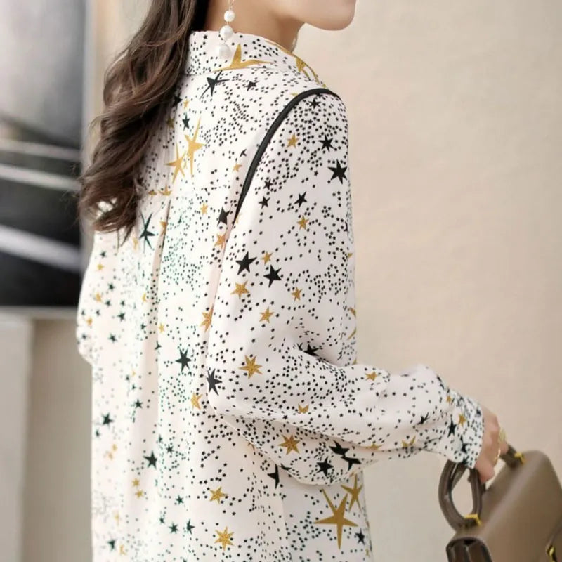 Starry Loose Celestial Blouse - Dress Shirt | White, Yellow, Black