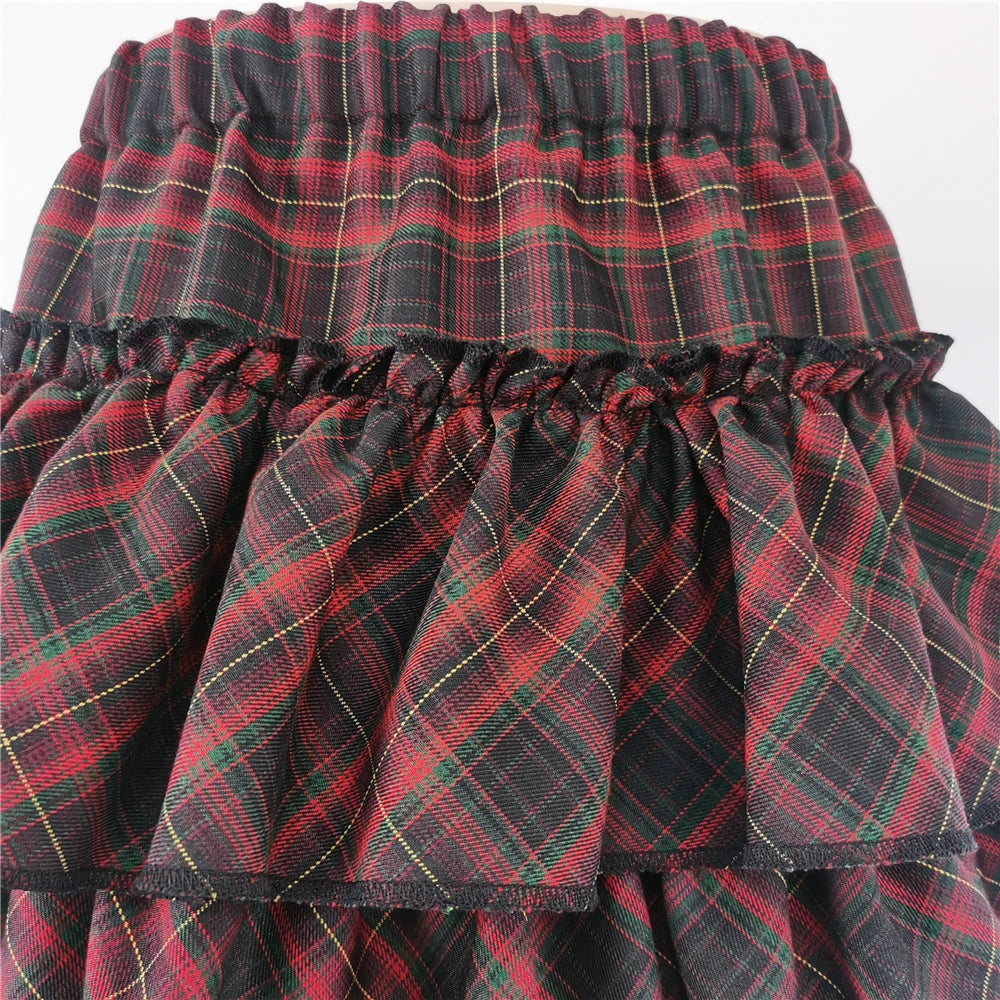 Pink and Red Whimsical Plaid Gothic Mini Skirt, Emo and Whimsigothic Style