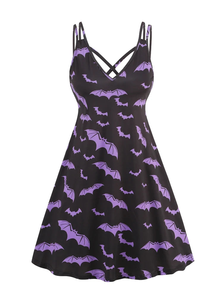 Vintage Witchy Dress | A-Line Spaghetti Strap Camisole | Bats, Halloween