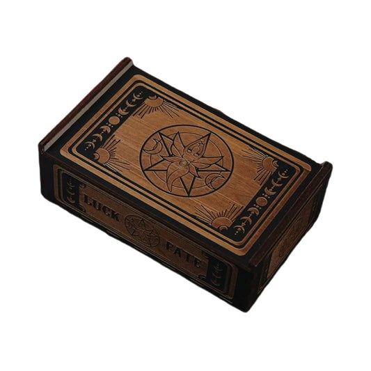 Tarot Card Storage Box, Wooden Deck Storage Case Star - Moon Design