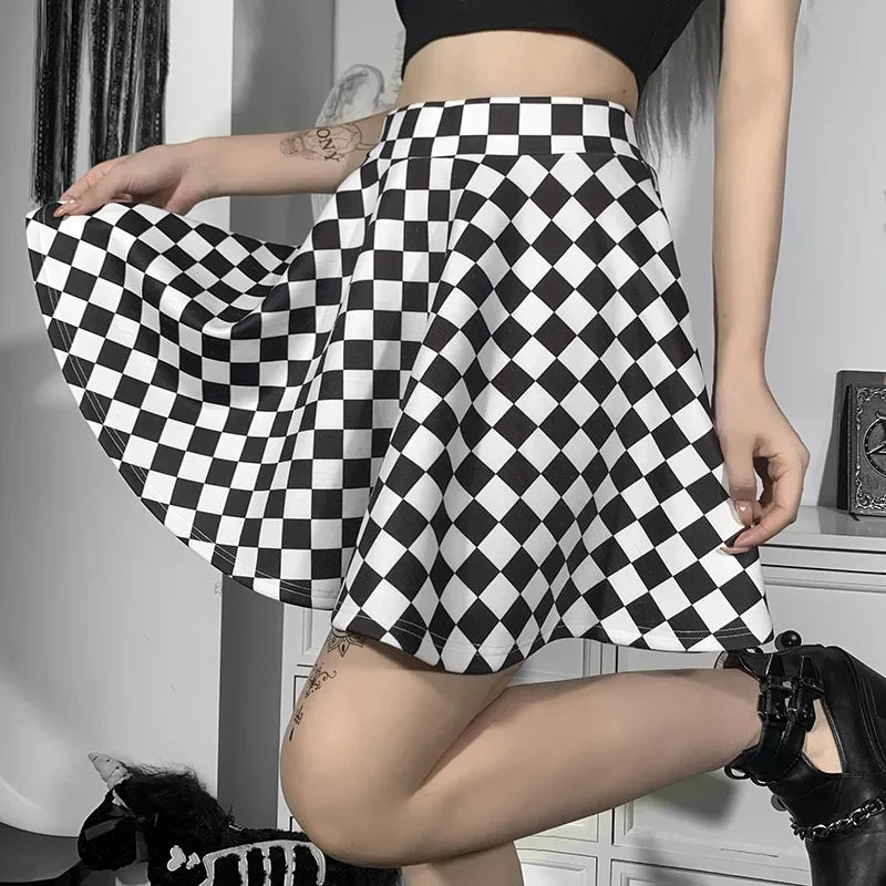 Black and White Chequered Gothic Skirt