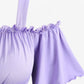 Purple Medieval Woman's Corset Dress, Aesthetic Ruffled Shoulders