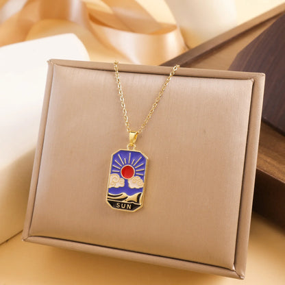 Gold Tarot Card Necklace, Stainless Steel and Bright Enamel Design