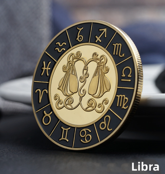 Gold / Black Zodiac Coin - Stainless Steel - Horoscope, Astrology theme