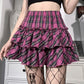 Pink and Red Whimsical Plaid Gothic Mini Skirt, Emo and Whimsigothic Style