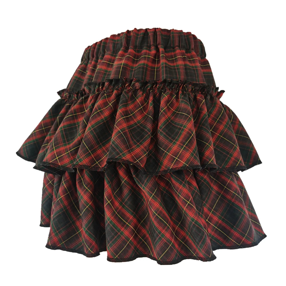 Pink and Red Whimsical Plaid Gothic Mini Skirt, Emo and Whimsigothic Style