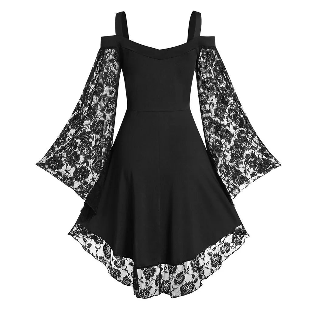 Women's Witchy Dresses | Black Large Sleeves | Floral, Dark Forest Design