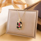 Gold Tarot Card Necklace, Stainless Steel and Bright Enamel Design