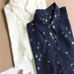 Elegant Celestial - Moon Button Up Long SleeveDress Shirt | White & Blue Navy