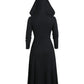 Woman's Gothic Black Medieval Hooded Dress, Dark-Punk Style, Pointed Hat Long Sleeve Dress