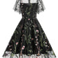 Elegant Floral Embroidered A-Line Dress with Mesh Butterfly Sleeves