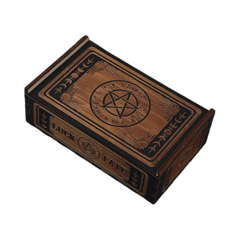 Tarot Card Storage Box, Wooden Deck Storage Case Star - Moon Design