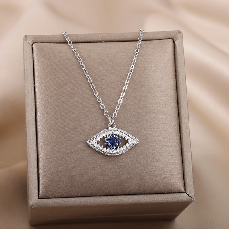 Turkish Evil Eye Gold Pendant Necklace for Women | Natural Crystal Cubic Zirconia