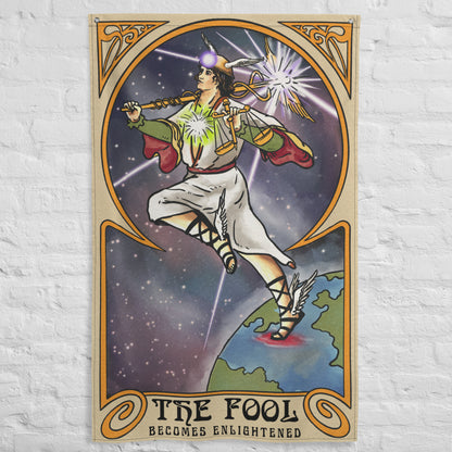 'The Fool Becomes Enlightened' - Greek God Hermes, Caduceus Flag Tapestry