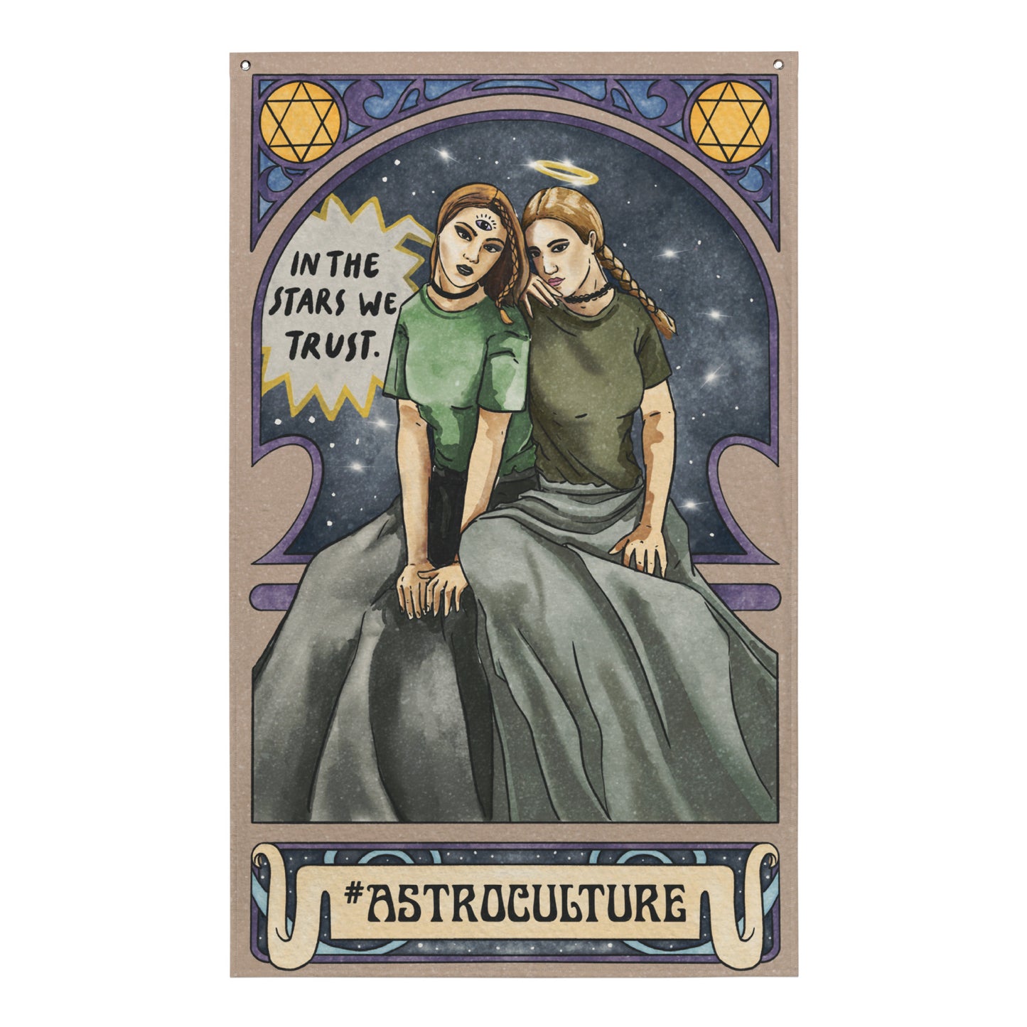 'In the Stars we Trust' Celestial Tarot Card Flag Tapestry