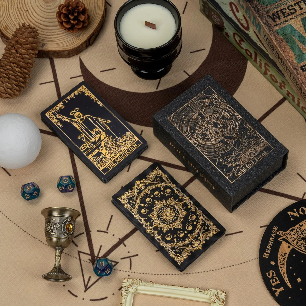 Black floral gold foil tarot deck with presentation box