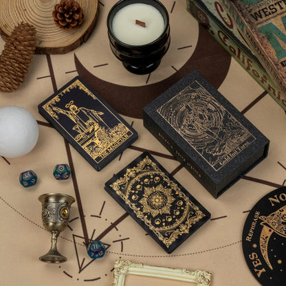 Black floral gold foil tarot deck with presentation box