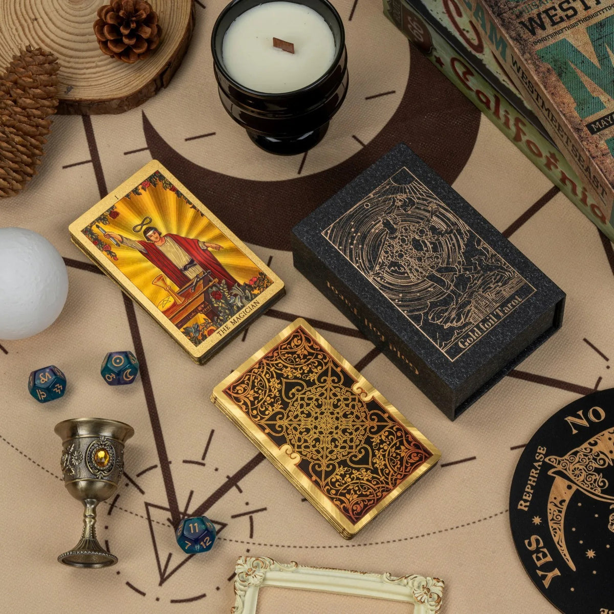 Brown and gold ornate tarot deck with presentation box