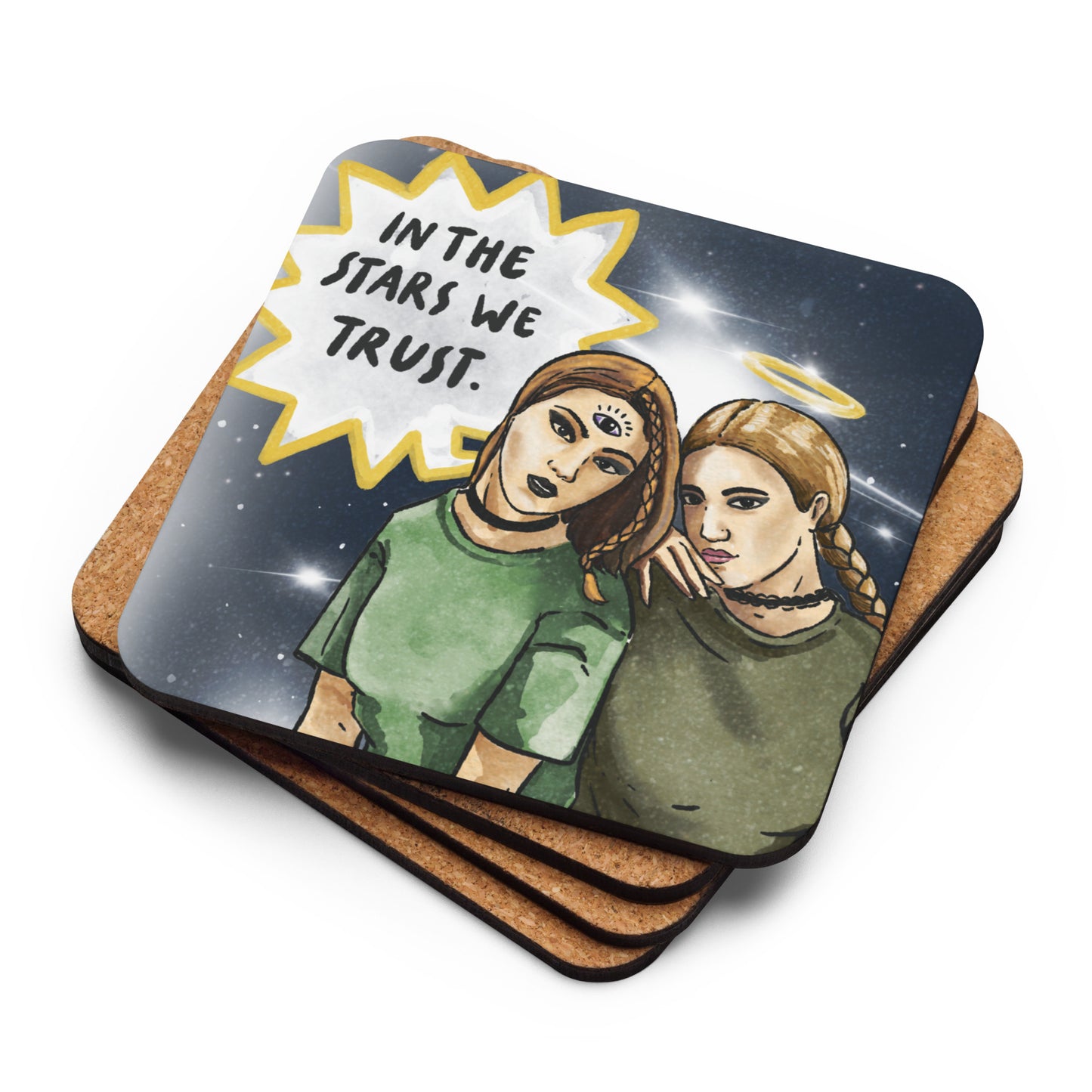 'The the Stars we Trust' Celestial Cork-back coaster