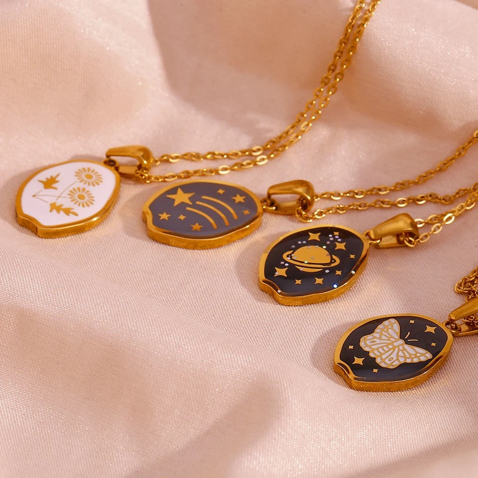 Celestial Enamel Necklaces | Cosmic, Butterfly, Stars, Saturn Jewelry