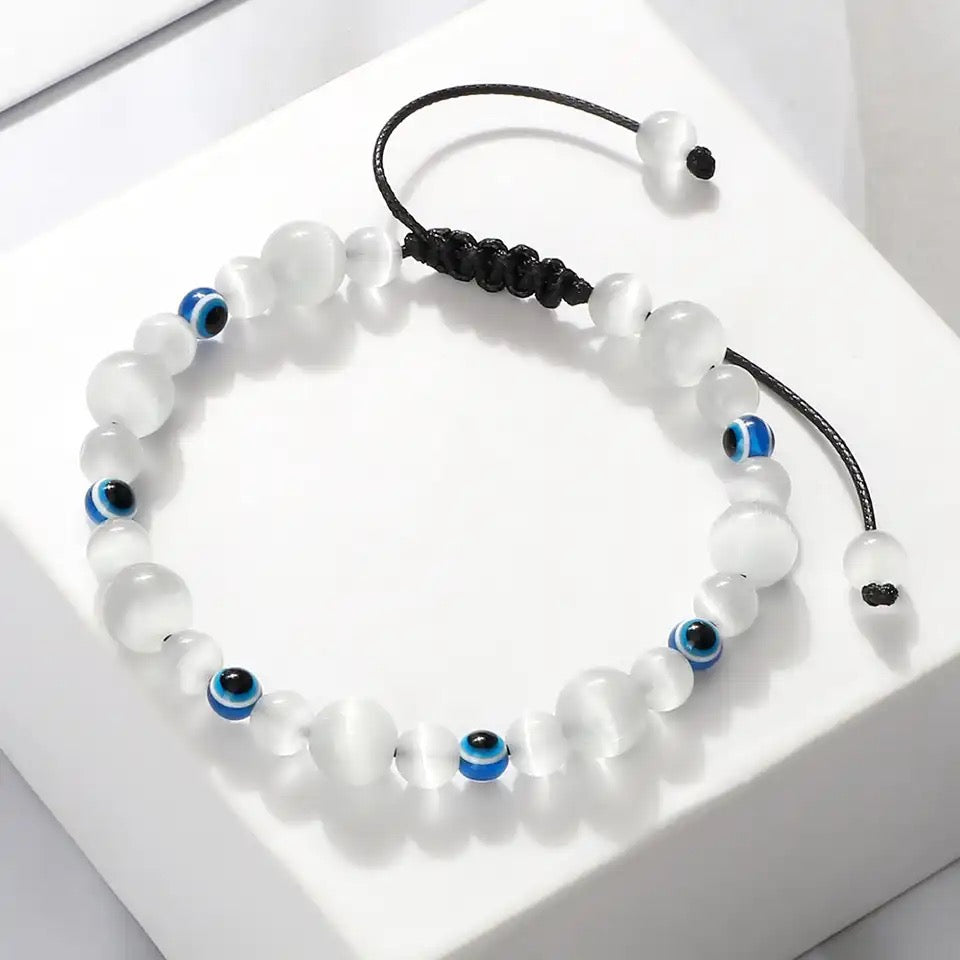 Frosted Evil Eye Beaded Bracelet | Hamsa Eye Style Jewelry