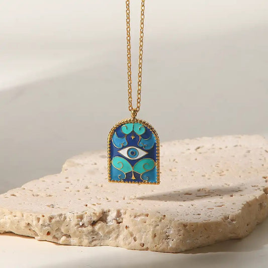 Aesthetic Gold Evil Eye Mosaic Necklsce | Gold Plated Stainless Steel