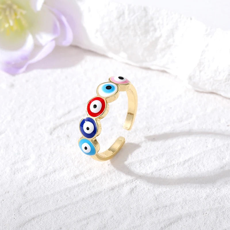 Evil Eye Cluster Ring | Multi-Color, Spiritual Turkish Hamsa Inspired