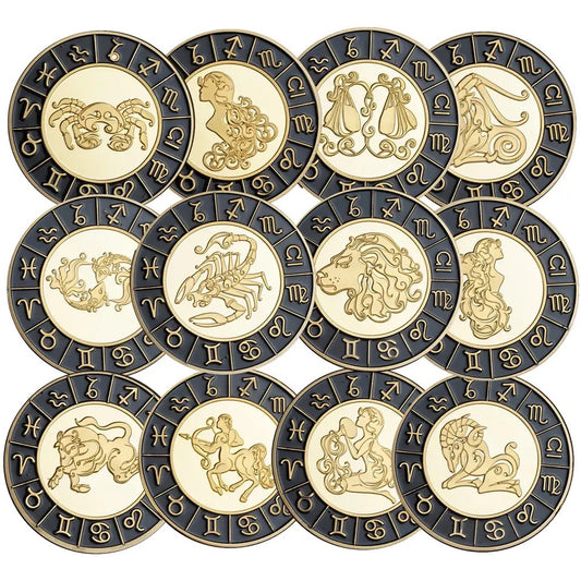 Gold / Black Zodiac Coin - Stainless Steel - Horoscope, Astrology theme