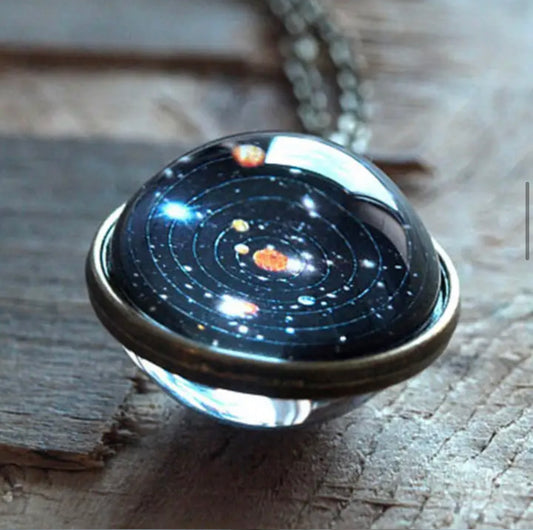 Solar System Necklace - Starry Galaxy and Planets