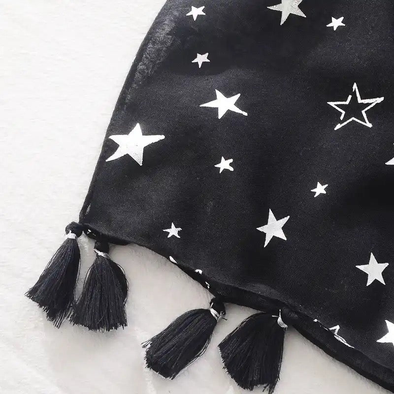 Starry Celestial Scarf | Black, Pink, Blue Silver Cosmic Stars Fashion Accessory