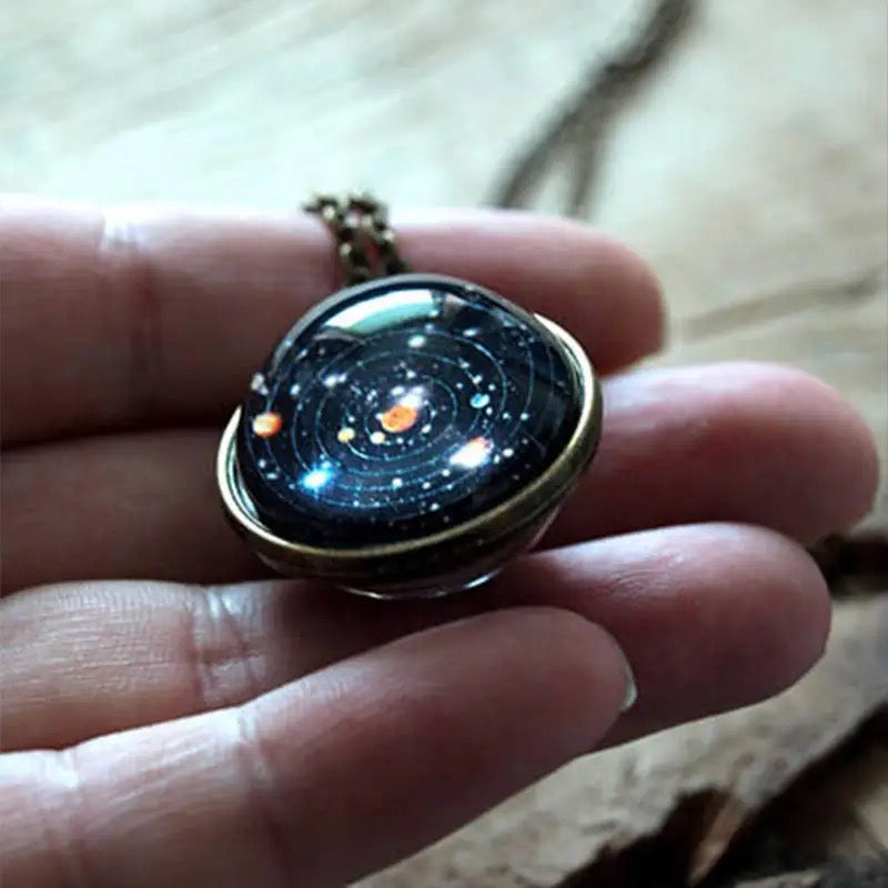 Solar System Necklace - Starry Galaxy and Planets