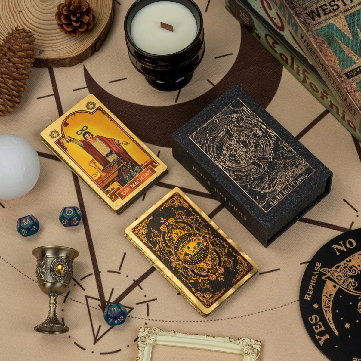 Black gold mystical eye tarot deck with presentation box