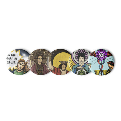 Set x5 Tarot Awakened Artwork pin buttons