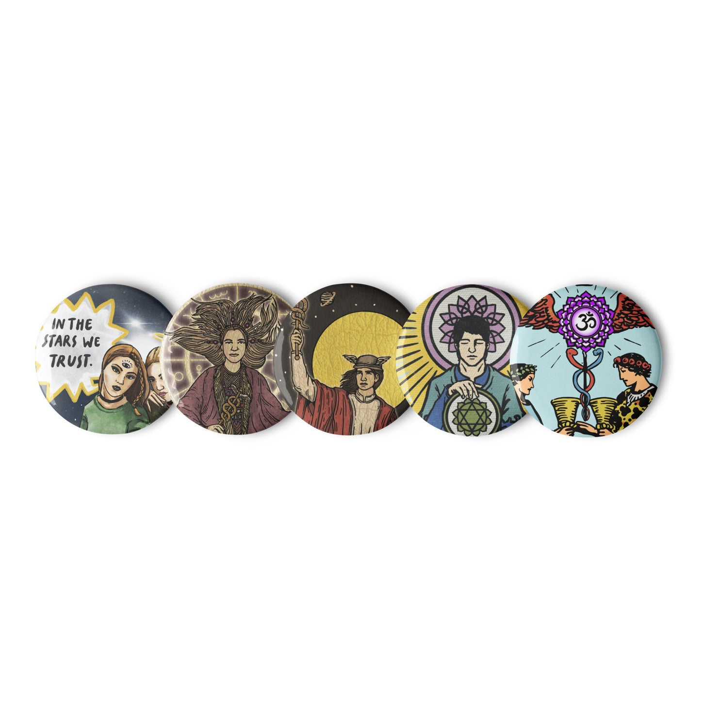 Set x5 Tarot Awakened Artwork pin buttons