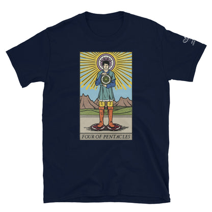'Four of Pentacles' Tarot Card with Chakras Short Sleeve Unisex T-Shirt