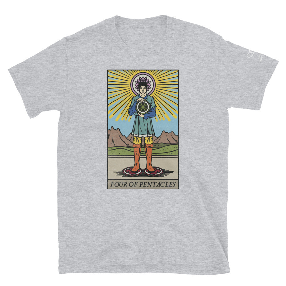 'Four of Pentacles' Tarot Card with Chakras Short Sleeve Unisex T-Shirt