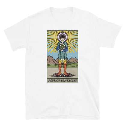 'Four of Pentacles' Tarot Card with Chakras Short Sleeve Unisex T-Shirt