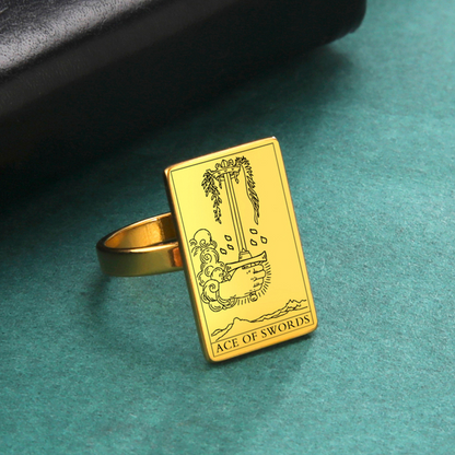 Engraved Tarot Card Ring - Stainless Steel Minor Arcana (Swords)
