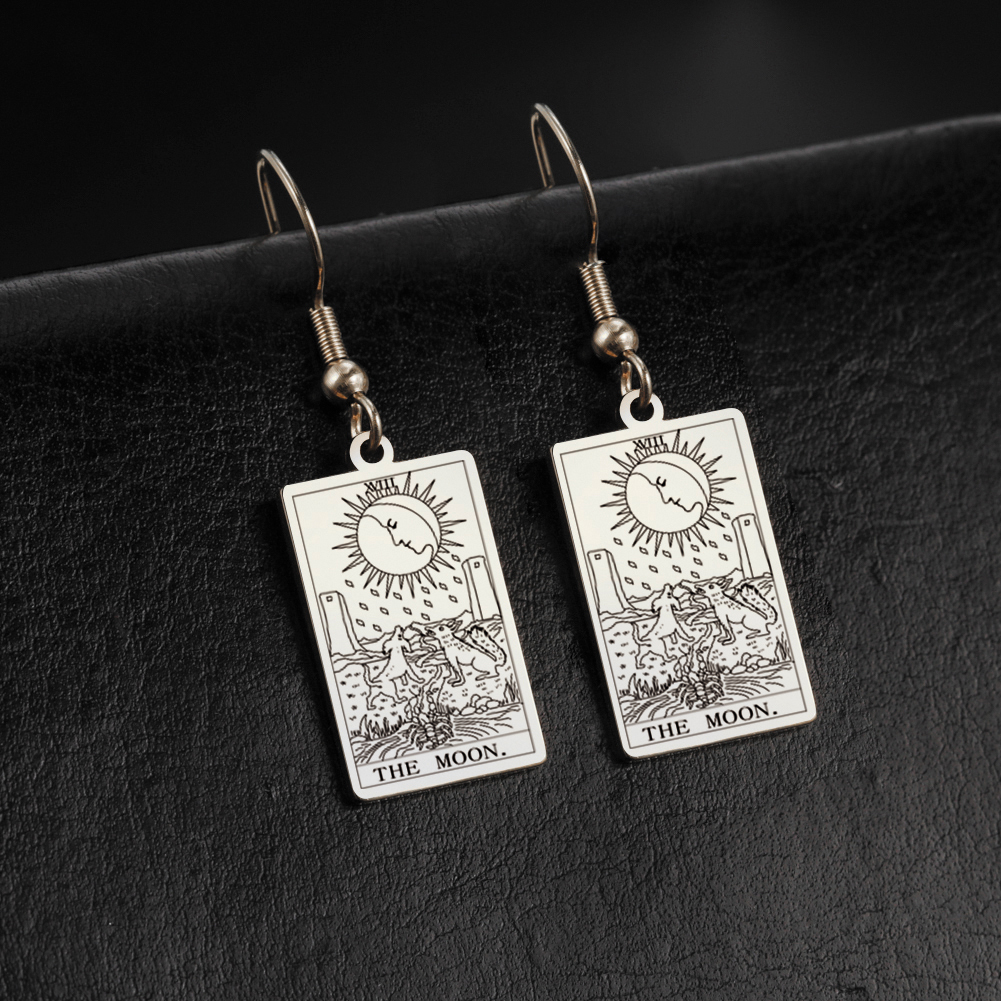 Engraved Tarot Card Earrings - Stainless Steel Major Arcana