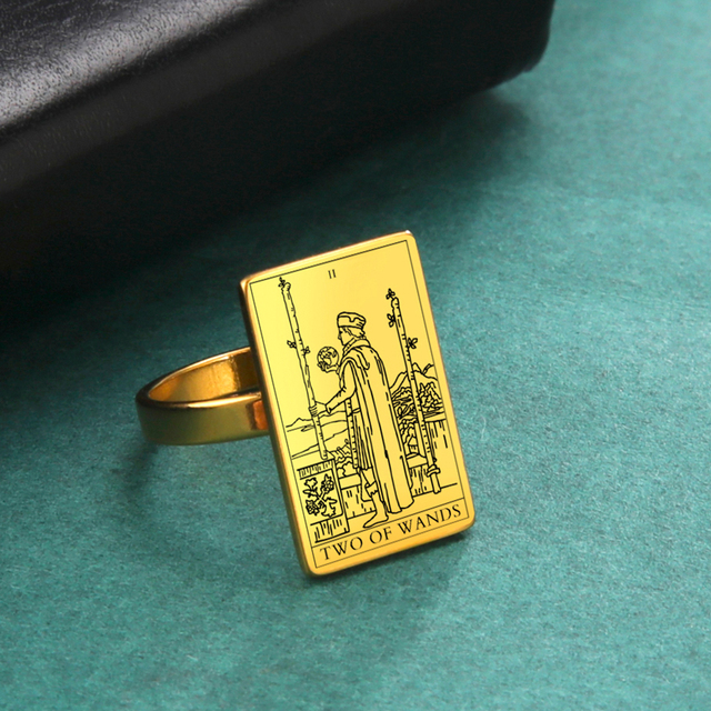 Engraved Tarot Card Ring - Stainless Steel Minor Arcana (Wands)