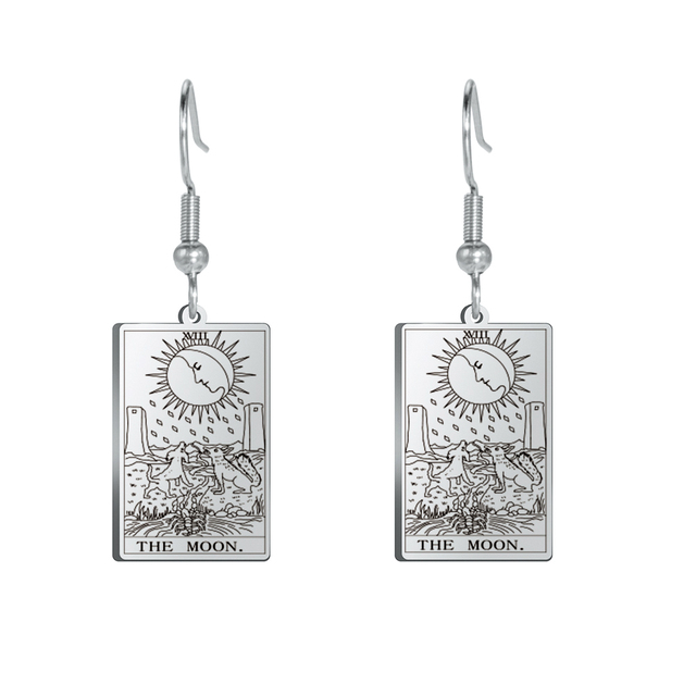 Engraved Tarot Card Earrings - Stainless Steel Major Arcana