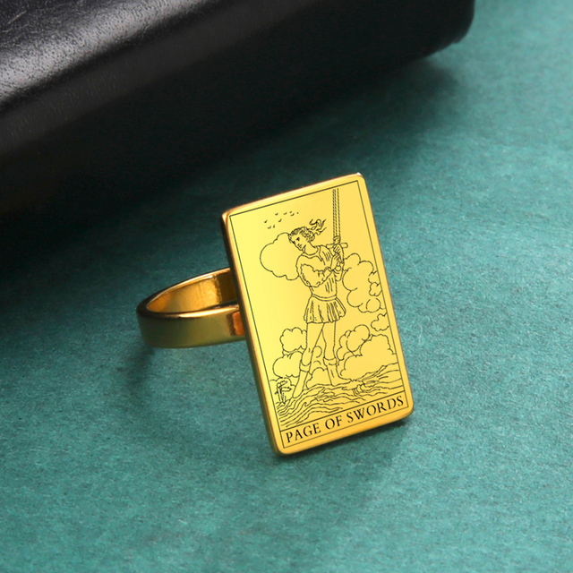 Engraved Tarot Card Ring - Stainless Steel Minor Arcana (Swords)