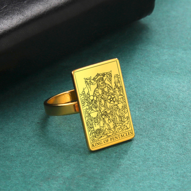 Engraved Tarot Card Ring - Stainless Steel Minor Arcana (Pentacles)