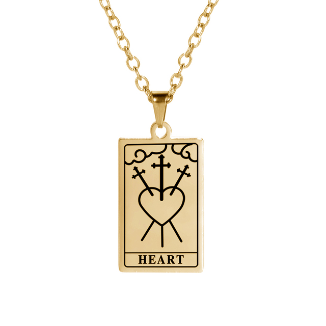 'Heart' Tarot Card Engraved Necklace, Three of Swords | Silver, Gold, Rose Gold