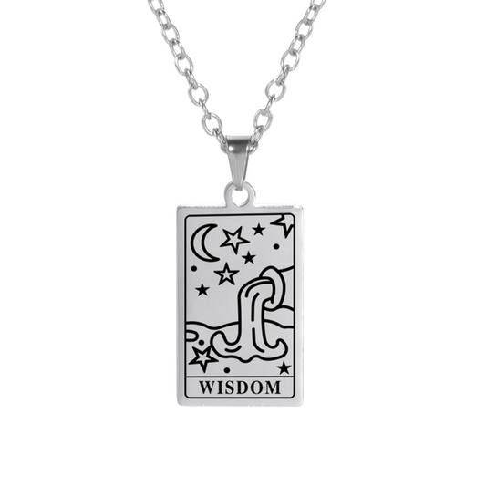 'Wisdom' Tarot Card Engraved Necklace | Silver, Gold, Rose Gold